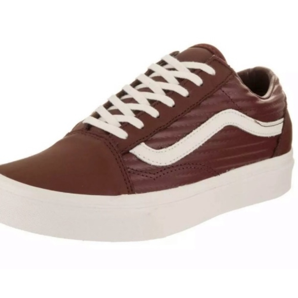 💥Old Skool Moto Leather Madder Brown Blanco😍 Brand New Vans 3.5 & 4 BIG GIRLS
